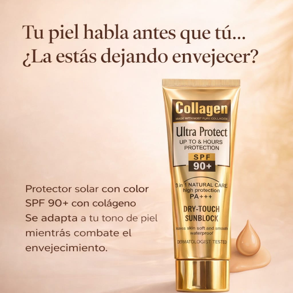 Potector Solar SPF 90+ con Colageno + Color que se adapta a tu piel